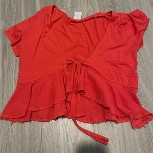 We The Free Bright Red Tie-Front Blouse